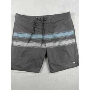 Travis Mathew Swim Trunks Mens XL Black Striped Beach Outdoor Surf Casual